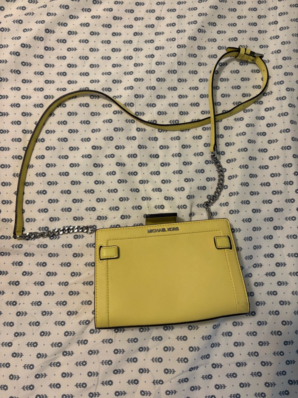 Michael Kors Yellow Leather Crossbody Purse with Chain Strap